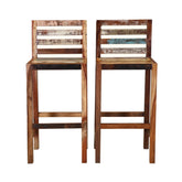 Reclaimed Wood Low Back Tall Bar Stool Set of 2 Natural